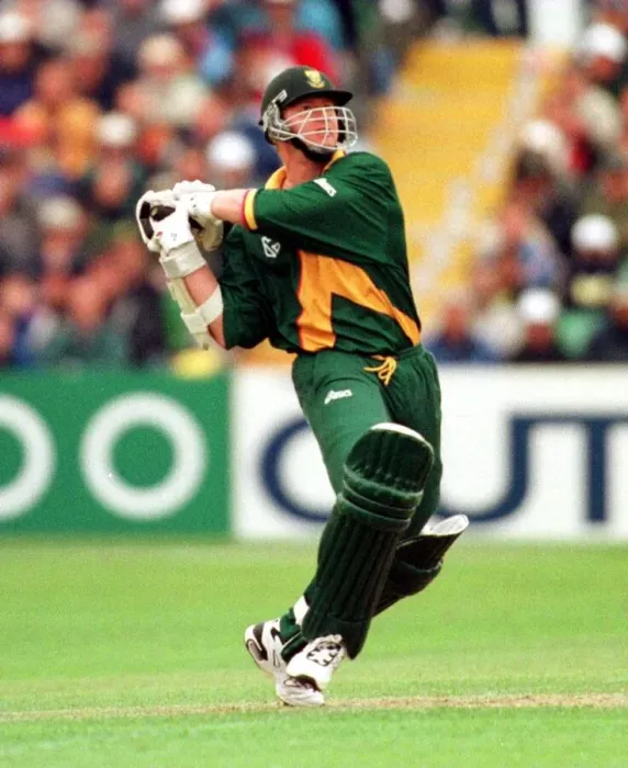 Framed Print : Lance Klusener of South Africa June 1999 drives the winning runs during