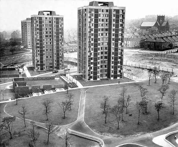 The landscaping treatment at the high rise flats at Cruddas Park Housing Estate in