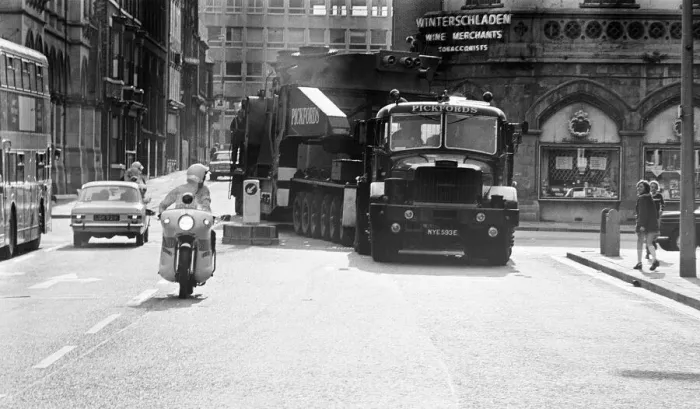 Framed Print : Large Load being moved through the streets of Middlesbrough, Durham Street, Circa 1973
