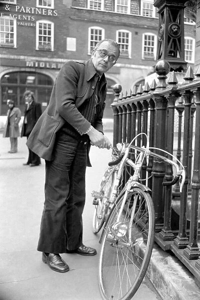 Larry Adler, musician seen here with his push bike. April 1975 S75-1891