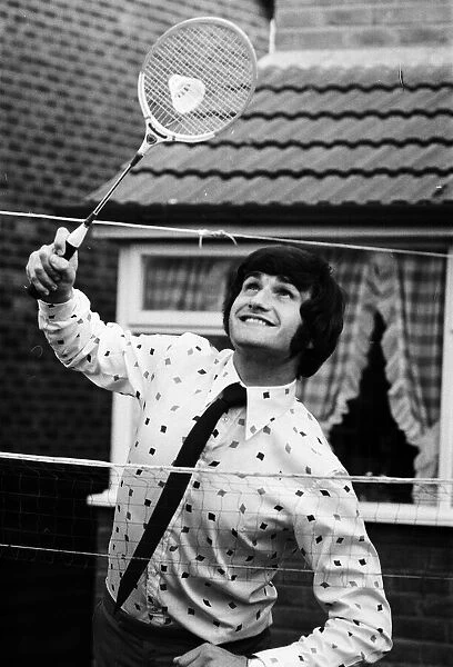 Larry Lloyd Liverpool central defender, pictured playing badminton at his home in Formby