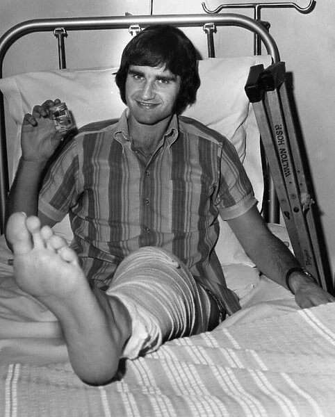 Larry Lloyd Liverpool centre half recovering from the cartilage operation he needed after