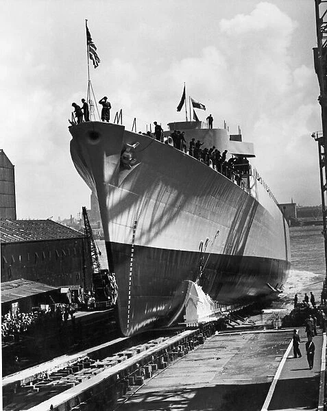 Launch of the County Class Royal Navy destroyer HMS Devonshire at Cammell Laird shipyard