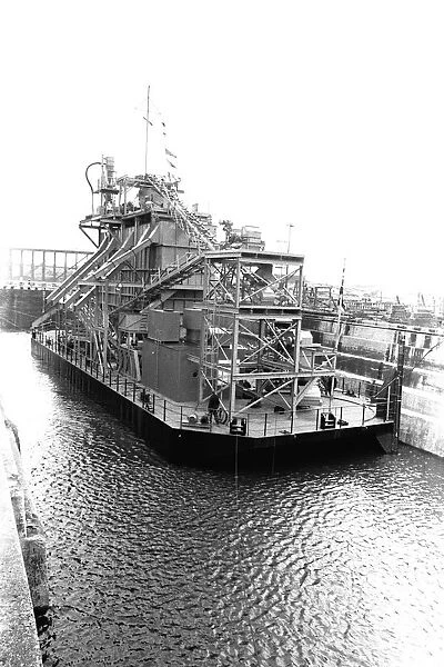 The launch of dredger Marinex at Blyth port, Northumberland 1 July 1970
