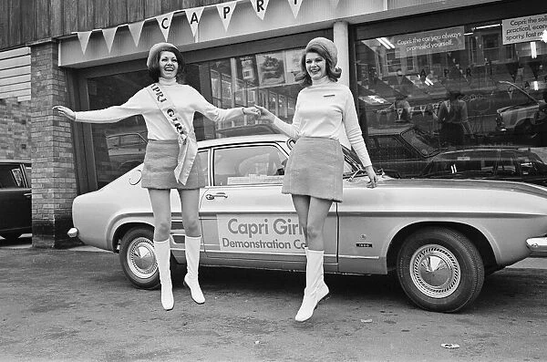 The launch of The Ford Capri Mk1. Picture taken at a showroom of car dealer Dennis