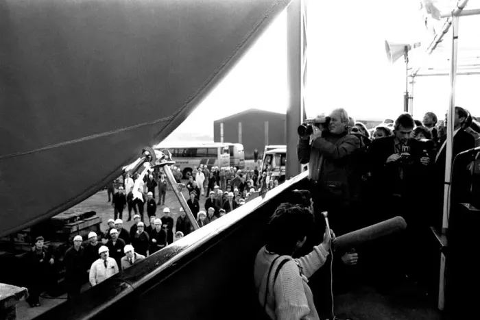 Framed Print : The launch of the merchant ship Johanna Oldendorff at the Southwick slipway of North-East Framed Print : The launch of the merchant ship Johanna Oldendorff at the Southwick slipway of North-East