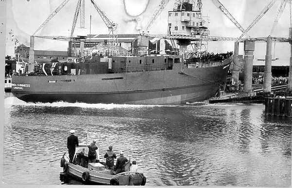 Launch of the Miranda Guiness, last ship to be built at the Charles Hill Bristol Shipyard