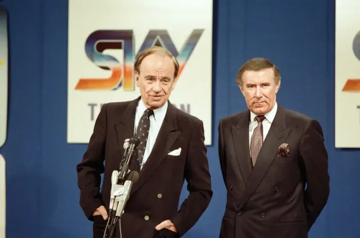 Framed Print : The launch of Sky TV. Andrew Neil and Rupert Murdoch. 5th February 1989 Framed Print : The launch of Sky TV. Andrew Neil and Rupert Murdoch. 5th February 1989