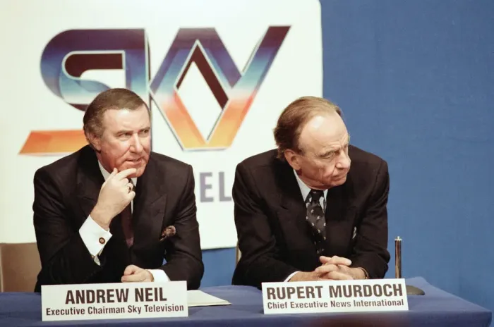 Framed Print : The launch of Sky TV. Andrew Neil and Rupert Murdoch. 5th February 1989 Framed Print : The launch of Sky TV. Andrew Neil and Rupert Murdoch. 5th February 1989