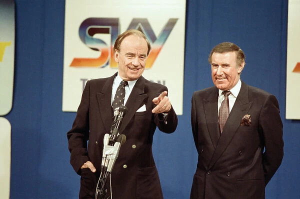 The launch of Sky TV. Andrew Neil and Rupert Murdoch. 5th February 1989