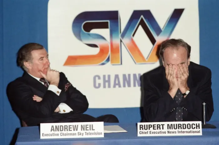 Framed Print : The launch of Sky TV. Andrew Neil and Rupert Murdoch. 5th February 1989 Framed Print : The launch of Sky TV. Andrew Neil and Rupert Murdoch. 5th February 1989