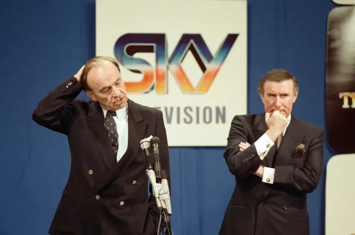 Framed Print : The launch of Sky TV. Andrew Neil and Rupert Murdoch. 5th February 1989 Framed Print : The launch of Sky TV. Andrew Neil and Rupert Murdoch. 5th February 1989