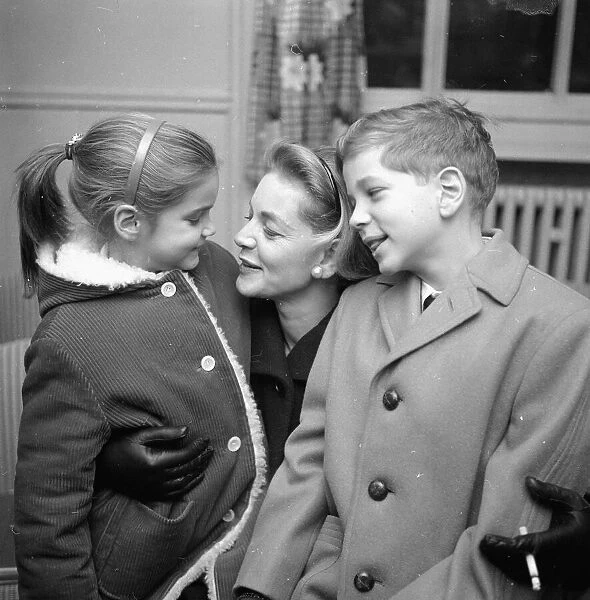 Lauren Bacall with her son and daughter January 1959