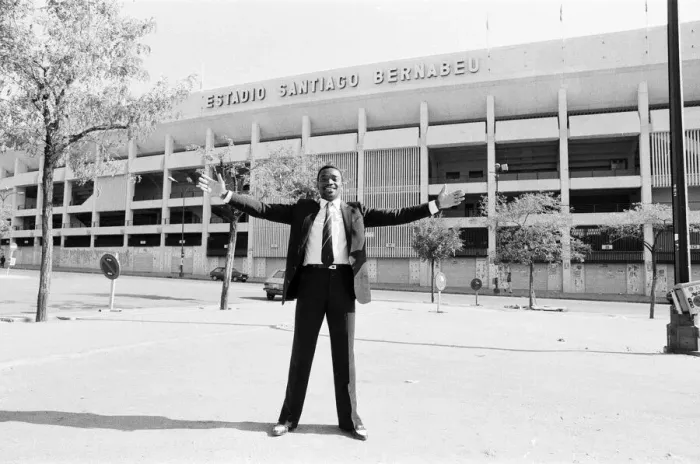 Framed Print : Laurie Cunningham pictured outside the Bernabeu Stadium. Twenty six of October 1982 Framed Print : Laurie Cunningham pictured outside the Bernabeu Stadium. Twenty six of October 1982