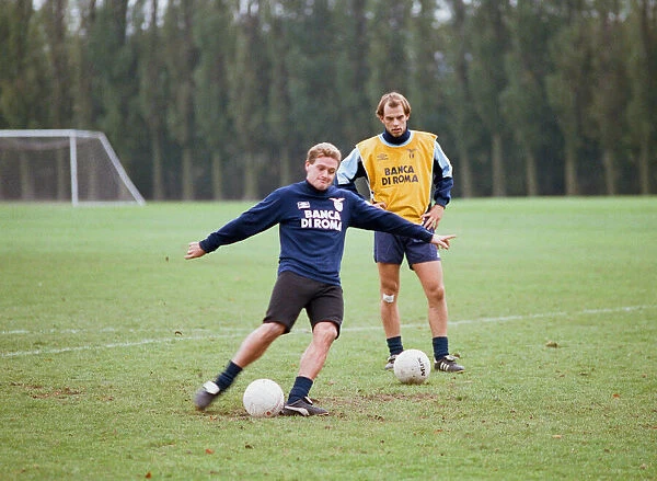 Lazio footballer Paul Gascoigne tpracticing his ball skills during a team training