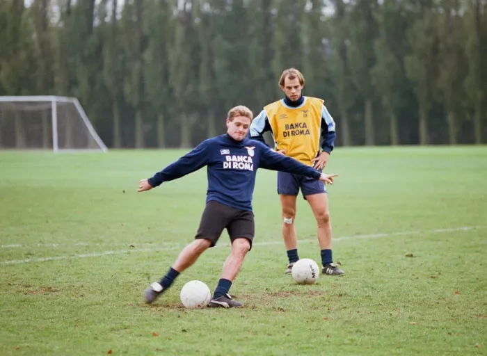 Framed Print : Lazio footballer Paul Gascoigne tpracticing his ball skills during a team training Framed Print : Lazio footballer Paul Gascoigne tpracticing his ball skills during a team training
