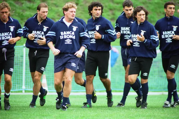 Framed Print : Lazio footballer Paul Gascoigne during a training session with teammates in the Austrian Framed Print : Lazio footballer Paul Gascoigne during a training session with teammates in the Austrian