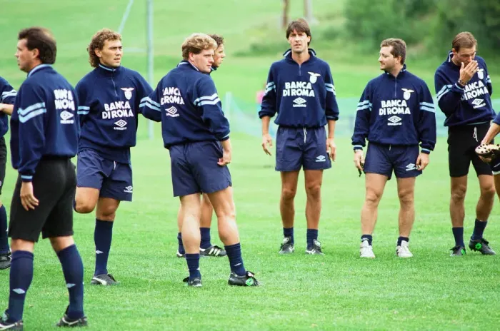 Framed Print : Lazio footballer Paul Gascoigne during a training session with teammates in the Austrian