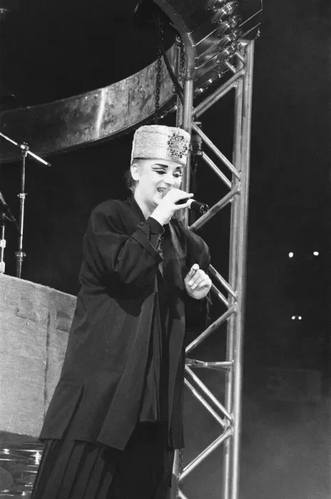 Framed Print : Lead singer with the band Culture Club, Boy George seen here with a Boy George Framed Print : Lead singer with the band Culture Club, Boy George seen here with a Boy George