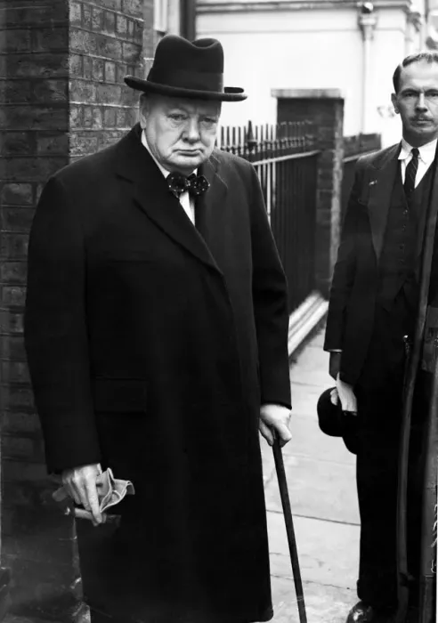 Framed Print : Leader of the Conservative Party Winston Churchill seen leaving his London home Framed Print : Leader of the Conservative Party Winston Churchill seen leaving his London home