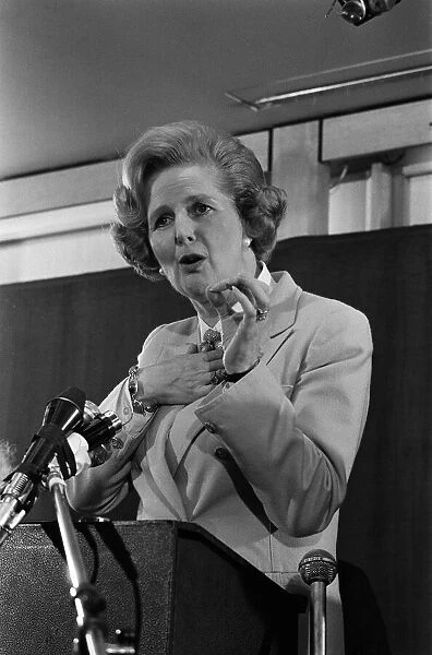 Leader of the Opposition, Mrs Margaret Thatcher speaking at the Coburg Hotel Bayswater