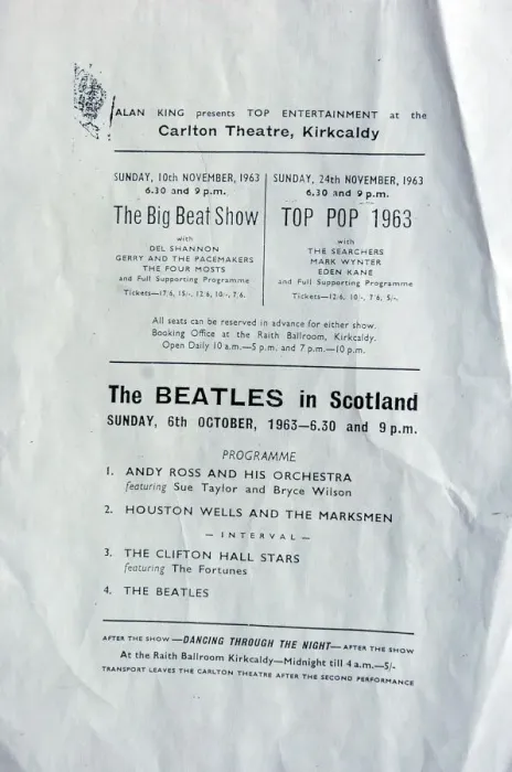 Framed Print : Leaflet showing the order of appearance for the Beatles gig at the Carlton Theatre in Framed Print : Leaflet showing the order of appearance for the Beatles gig at the Carlton Theatre in