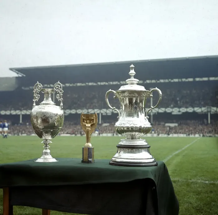 Framed Print : The League Championship trophy, The Jules Rimet World Cup trophy