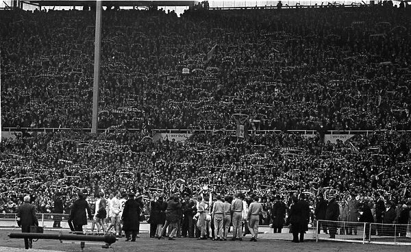 League Cup Final 1968. Arsenal v. Leeds. Leeds players show the cup to their