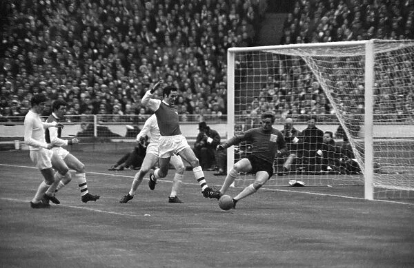 League Cup Final 1968. Arsenal v. Leeds. George Graham moves in on the ball as Leeds