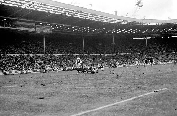 League Cup Final 1972: Chelsea v. Stoke City. March 1972 Gordon Banks tackles outside his