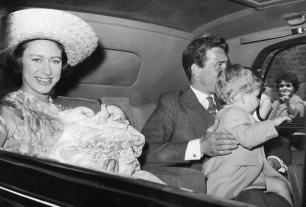Leaving for the Christening of their daughter are Princess Margaret