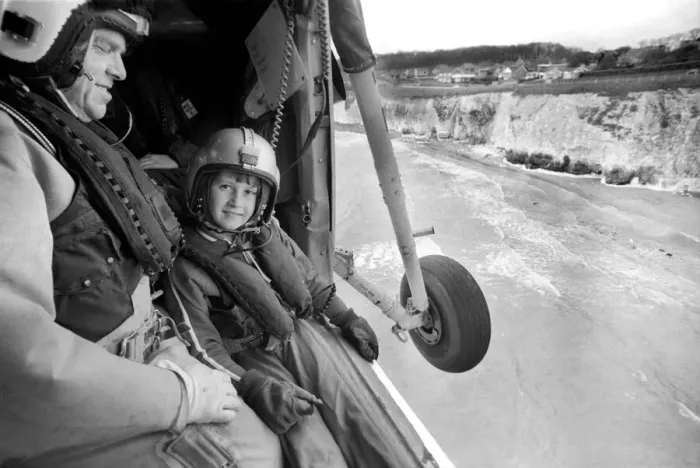 Framed Print : Lee Goodey seen here taking a flight with the crew of a RAF Westland Wessex Search