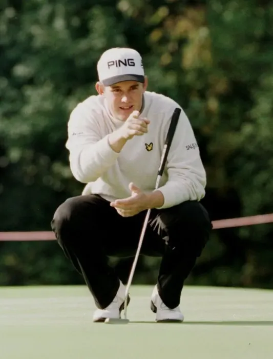 Framed Print : Lee Westwood golfer October 1998 concentrates on the ball at Wentworth golf course Framed Print : Lee Westwood golfer October 1998 concentrates on the ball at Wentworth golf course