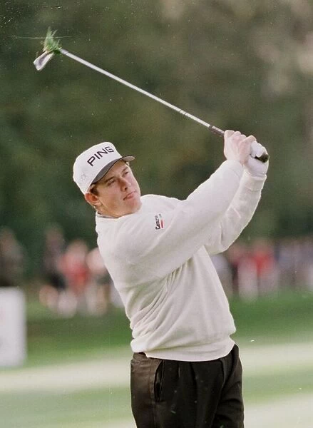 Lee Westwood golfer October 1998 swings his golf club at Wentworth golf course