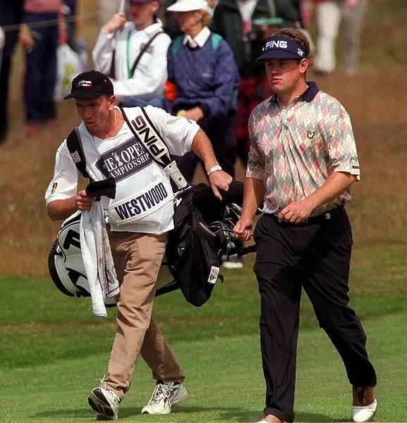 Lee Westwood at Open Golf Championship Birkdale 1998 with his caddy during