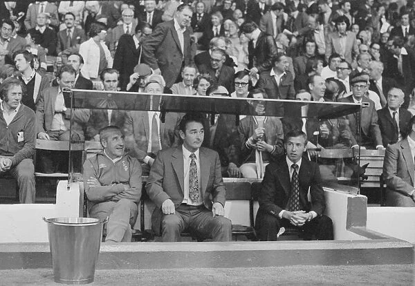 Leeds Manager Brian Clough seen here in the dug out at the start of the game against