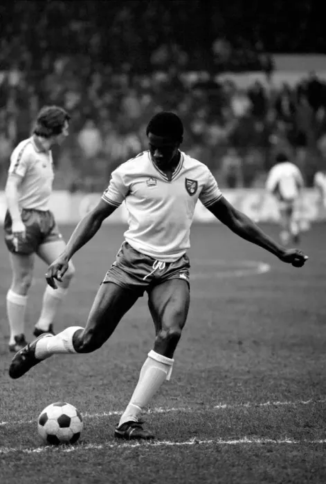 Framed Print : Leeds United 1 v. Norwich City 0. Division One Football. January 1981. Justin Fashanu Framed Print : Leeds United 1 v. Norwich City 0. Division One Football. January 1981. Justin Fashanu