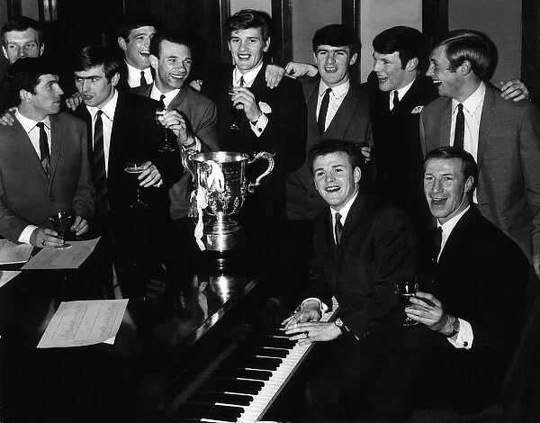 Leeds United Team celebrate their Wembley victory at the Royal Garden Hotel after