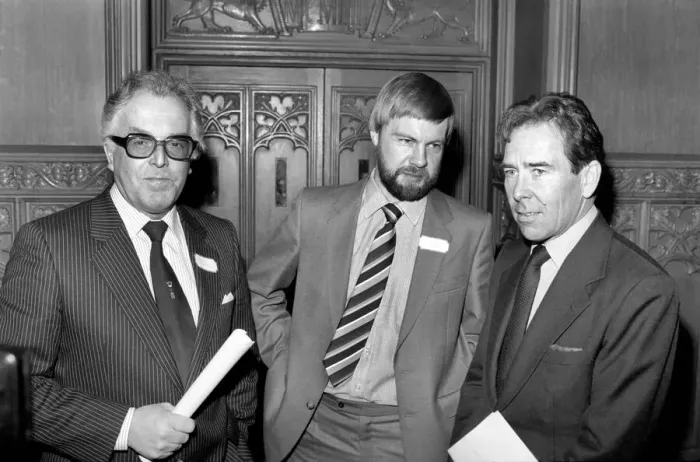 Framed Print : Left to right: Brian Rix, playwright and now full-time worker for the diabled