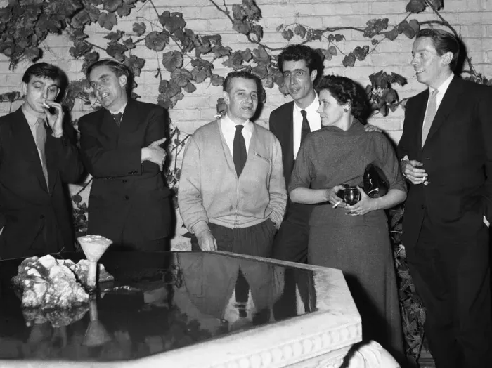 Framed Print : left-right, Bill Hopkins, John Wain, British film and theatre Director Lindsay Anderson Framed Print : left-right, Bill Hopkins, John Wain, British film and theatre Director Lindsay Anderson