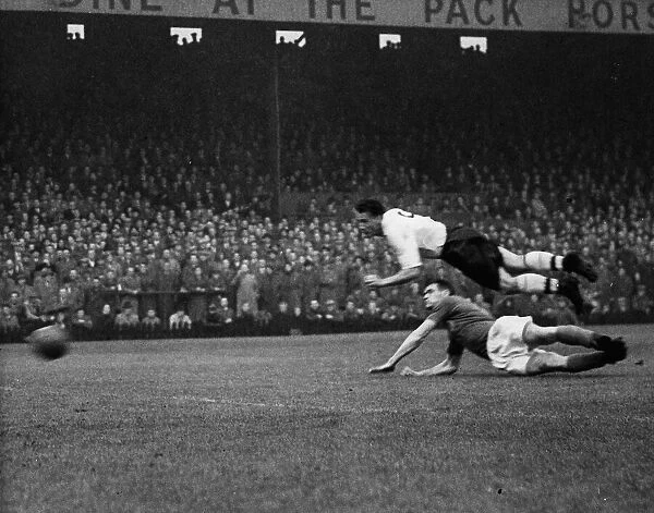 Legendary centre-forward Nat Lofthouse with Bolton Wanderers in action July 1957