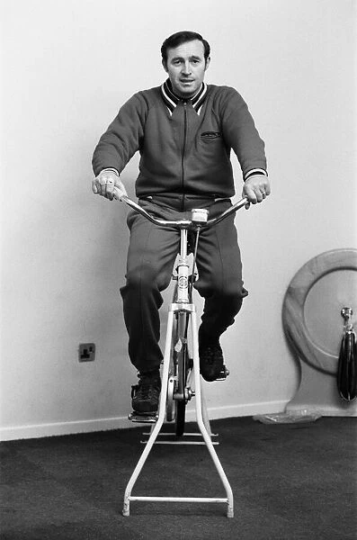 Leicester City manager Jimmy Bloomfield working hard on the exercise bike