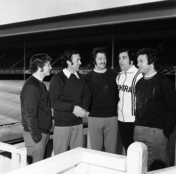 Leicester City players at Filbert Street. Left to right: Dennis Rofe