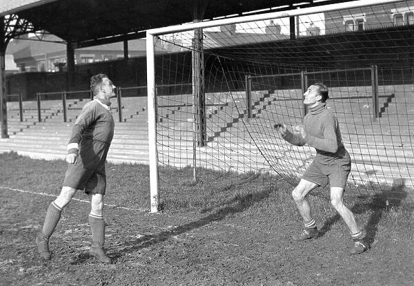 Leicester FC 1930-31. Arthur Chandler and Jack Beby practicing