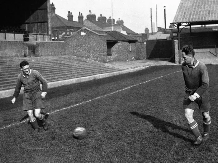 Framed Print : Leicester FC 1930-31. Ernie Hine and Hugh Adcock training. 1st March 1930 DM17813. a Framed Print : Leicester FC 1930-31. Ernie Hine and Hugh Adcock training. 1st March 1930 DM17813. a