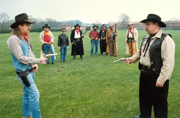 Framed Print : Les Davis (Rio) takes on harry Callaghan (Colorado) at the Gunfighters Cowboy Club Framed Print : Les Davis (Rio) takes on harry Callaghan (Colorado) at the Gunfighters Cowboy Club