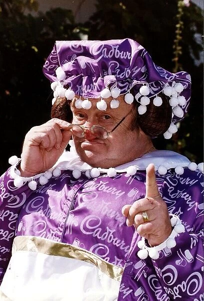 Les Dawson Comedian dressed for Cadbury Pantomime