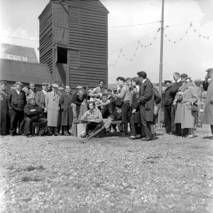 Framed Print : Les Hobeaux Skiffle group seen here performing on the sea front a Hastings. May 1957 Framed Print : Les Hobeaux Skiffle group seen here performing on the sea front a Hastings. May 1957