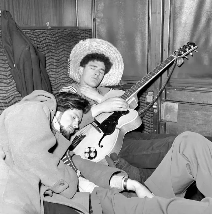 Framed Print : Les Hobeaux Skiffle group seen here performing on the train to Hastings. May 1957 Framed Print : Les Hobeaux Skiffle group seen here performing on the train to Hastings. May 1957