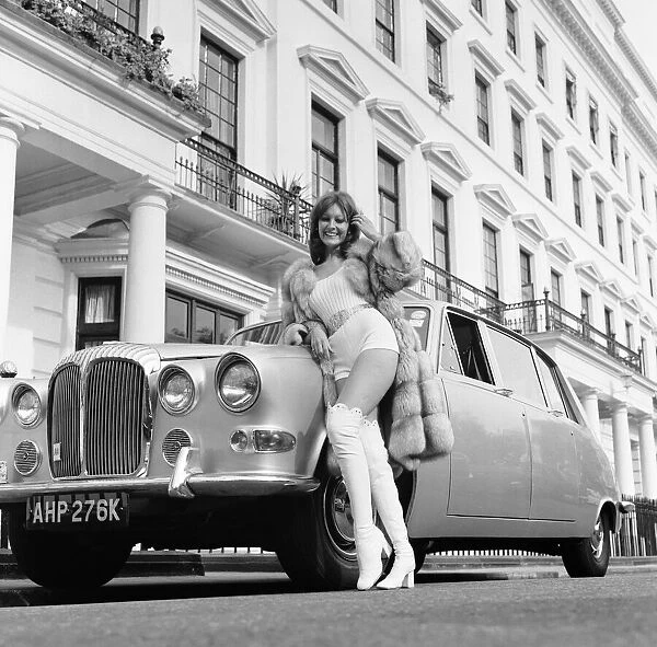 Lesley Russ photographed with her husbands car, Daimler Limousine